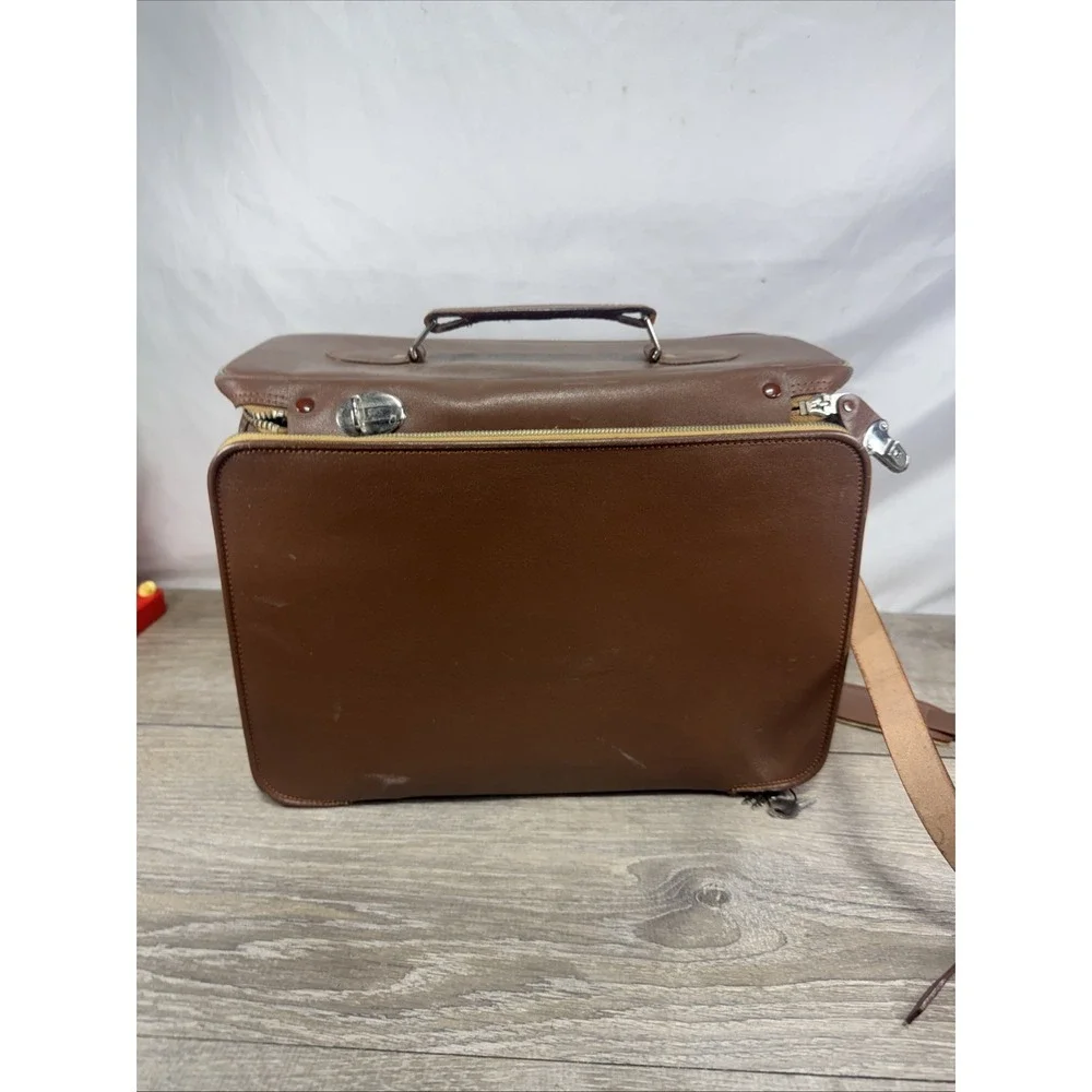 Vintage Alpex Camera Bag With Strap Brown Genuine Leather Made In Japan W/keys